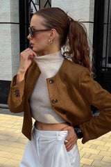 Vintage Brown Suede Round Neck Jacket