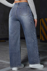 Rhinestone Washed Blue Jean