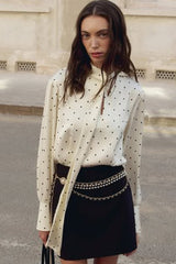 Polka Dot Tie Neck Blouse
