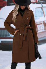 Classic Double Breasted Wool Belted Chic Christmas Outerwear