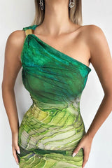 One Shoulder Printed Maxi Dress