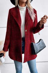 Plaid Tweed Notch Lapel Slim Elegant Christmas Outerwear