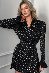 V-Neck Puff Sleeve Polka Dot Mini Dress
