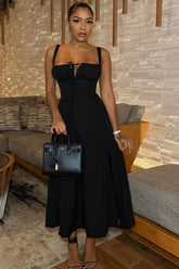 Corset Tie Split Midi Dress