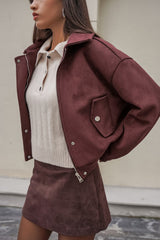 Vintage Red Brown Suede Lapel Jacket