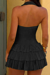 Halter Ruffle Hem Mini Dress