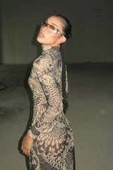 Weird Puss Mesh Print Maxi Dress
