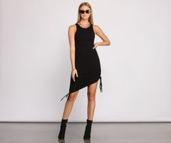 Ribbed Knit Stylish Ruched Mini Dress Casual Dresses