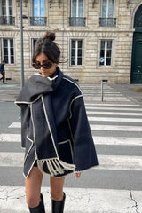 Wool Blend Scarf Fringe Coat