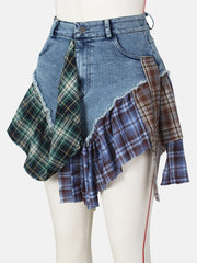 Denim Patchwork Graceful Plaid Shorts Skirts