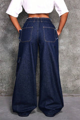 Raw Hem Multi Pocket Cargo Wide Leg Jeans
