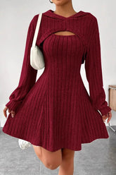Hooded Long Sleeve Sleeveless A Shape Sweater Dress