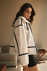Contrast Piping Sherpa Fleece Coat
