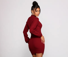 All Dolled Up Charming Ribbed Knit Mini Dress Sweaters