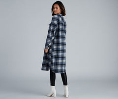 Casual Cozy Plaid Shacket Casual Woven Jackets