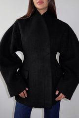 Sculptural Sleeve Wool Blend Coat
