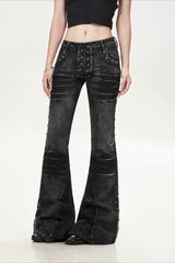 Rivet Strap Washed Utility Flare Jeans