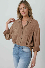 Blouse Textured With Buttons Clothes