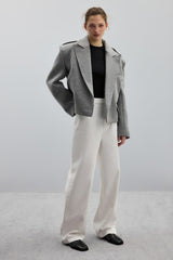 Wool Blend Epaulet Blazer Coat