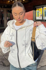 Loose Diamond Sleeve Zip Hoodie