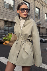 Drawstring Waist Cotton Trench Coat
