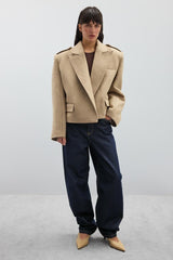 Wool Blend Epaulet Blazer Coat