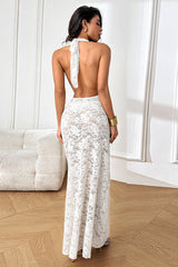 Sheer Halter Backless Lace Dress