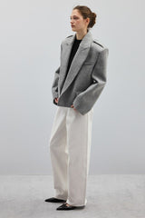 Wool Blend Epaulet Blazer Coat