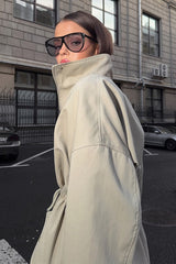 Drawstring Waist Cotton Trench Coat