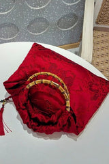 Red Bamboo Handle Handmade Butterfly Retro Top Handle Bag