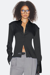 Fitted Tie Waist Long Sleeve Blouse