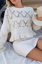 White Crochet Hollow Knit Sweater