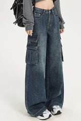 High Waist Straight Cargo Jean