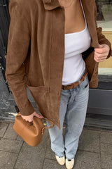 Brown Faux Suede Shirt Jacket