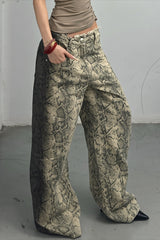 Snakeskin Print Mid Rise Wide Leg Jeans