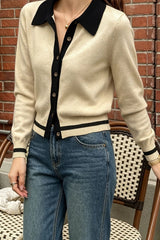 Contrast Point Collar Button Cardigans