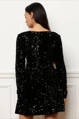 Elegant Long Sleeve Petite Sequined Party Sequin Dress