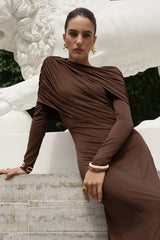 Asym Neck Knit Long Sleeve Maxi Dress