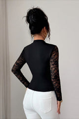 Lace Cutout Yoke Fitted Top