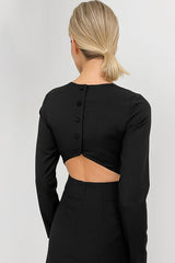 French Vintage Cutout Black Mini Dress