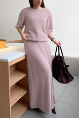 Elbow Sleeve Knit Top Maxi Skirt Set