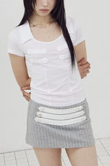 Double Breasted Collared Fitted Short Sleeve T-Shirt