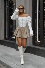 Satin Square Neck Puff Sleeve Blouse