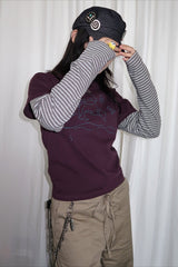 Dragon Graphic Striped Layered Long Sleeve T-Shirt