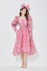 Light Luxury Slim Puff Sleeve Bright Silk Yarn Oversized Puff Dress