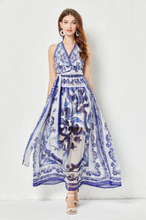 Strap Backless Pleated High Waist Slim Dress Tencel Dress