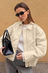 Khaki Cotton Lapel Casual Jacket