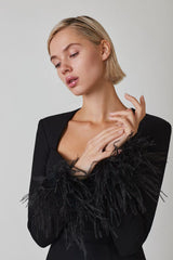Feather Long Stylish Sleeve Bustier Dress