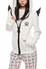 Angel Wing Contrast Zip Up Hoodie