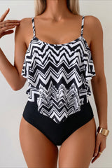 Ruffle Trim High Waist Two Piece Swim Set